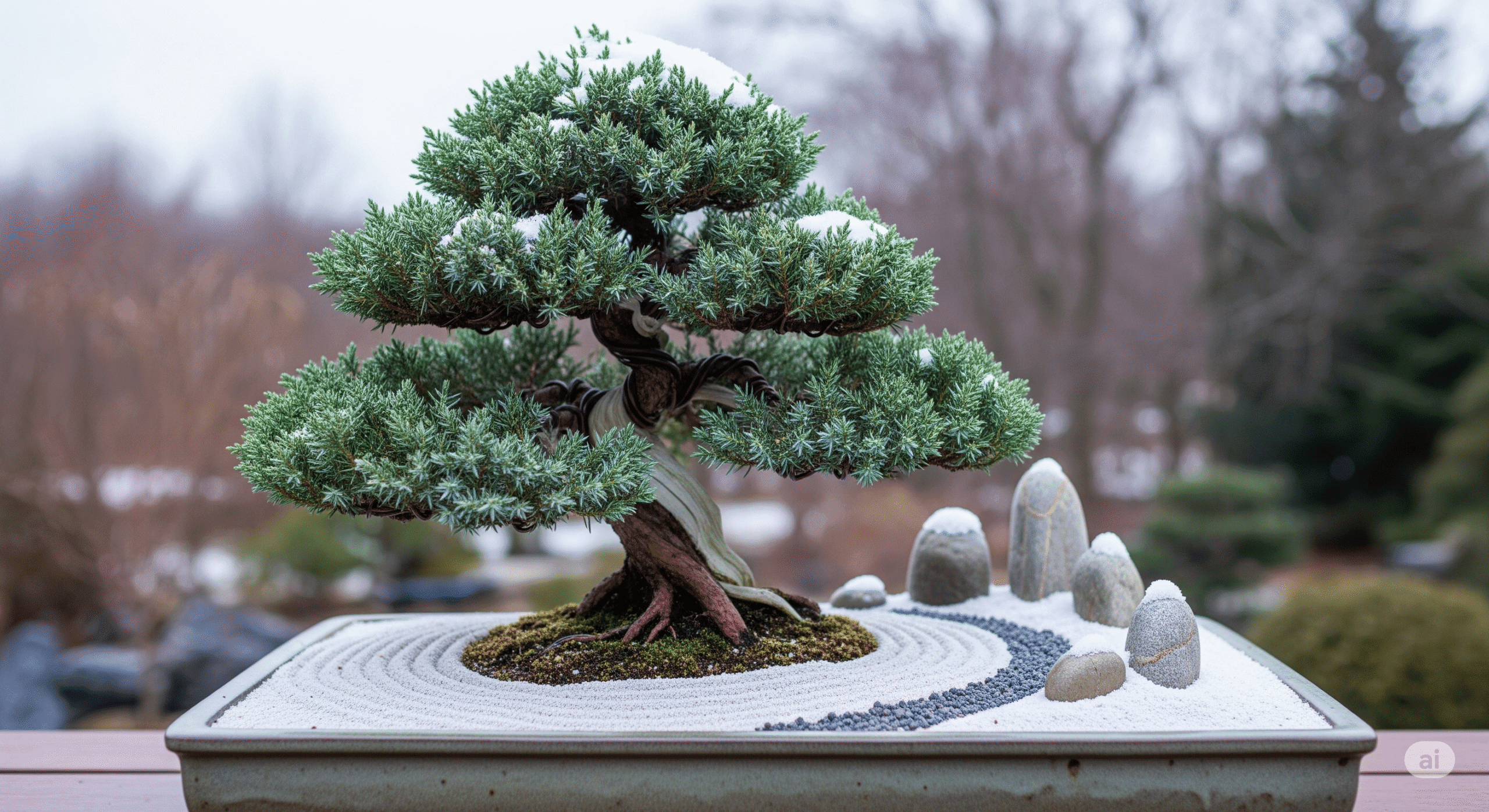 Juniper Bonsai tree prepared for winter