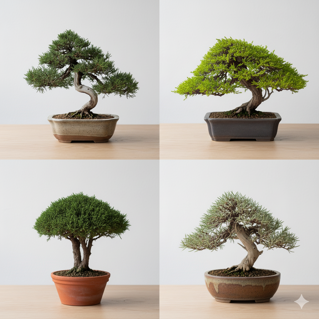 comparison of different juniper bonsai species.